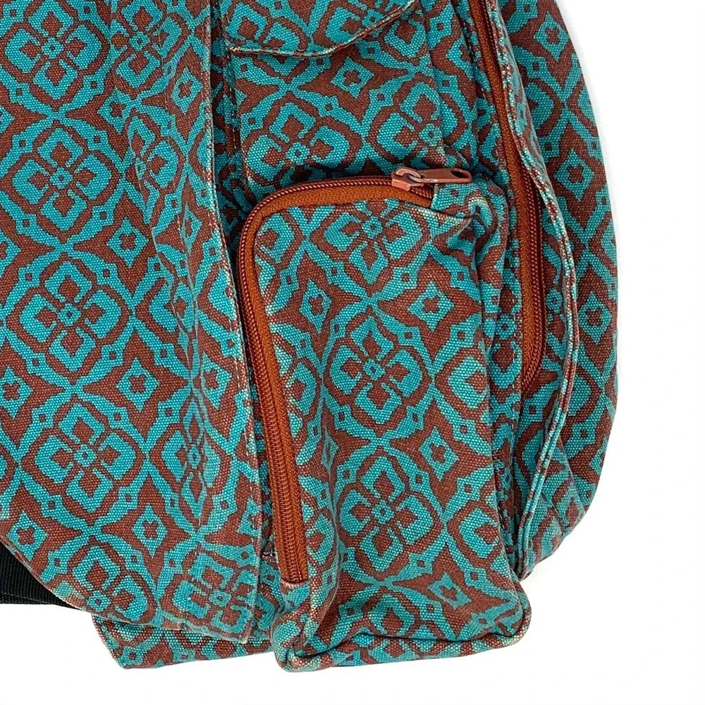 KAVU Rope Sling Bag Crossbody Desert Mosaic Brown Teal Hiking Camping NICE